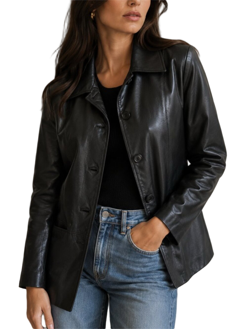 Danier Black Vegan Leather Blazer Jacket Women's Tailored Medium 90s